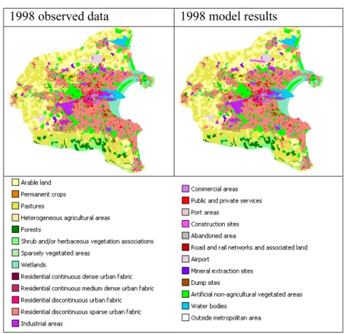 Figure 5      Observed and simulated maps of the metropolitan area of Dublin in 1998.