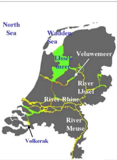 Figure 1. Map of the Netherlands showing the most important studies on large bodies of water cited in this report.