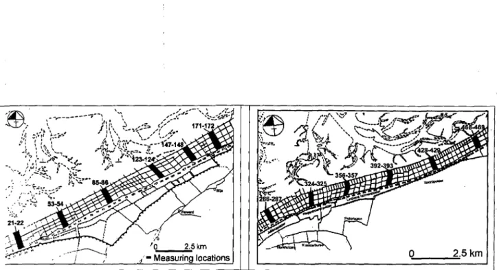 Figure 4.1: Measuring locations along the Dutch salt marsh coast; Friesland (left) and  Groningen 