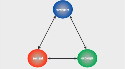 Figuur 1.1 De drie domeinen van hun duurzaamheid met hun onderlinge interacties.