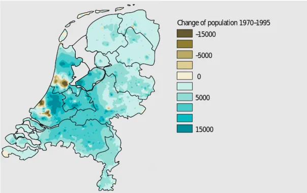 Figure 6.2.6 shows the main increase in population density in the western part of the Netherlands (also called the Randstad), tailing off to the (south-)east