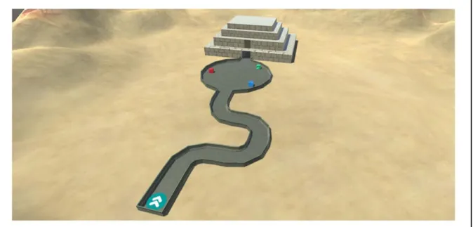 Figure 2: Virtual environment created in Unity consisting of meandering road, circular part and building (van der  Kuil et al., 2018)