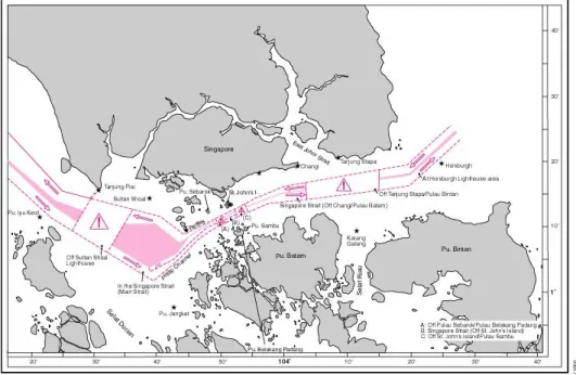 Figure 22. Traffic separation scheme in the higly-congested shipping route near Singapore [77].