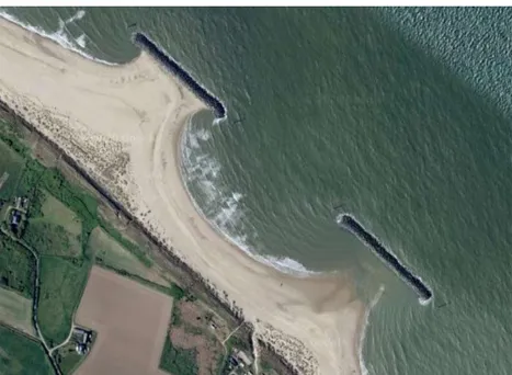 Figure 3.9: Aerial view of detached breakwaters at Sea Palling, Norfolk, UK (image from Google Maps)