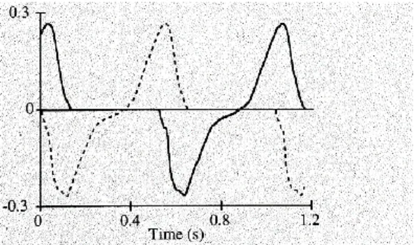 Fig.  3  geeft  de  verticale  GRK  weer  in  aantal  keer  lichaamsgewicht  bij  wandelen  aan  een  snelheid van 1.25m/s