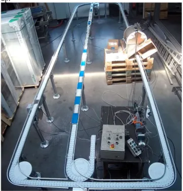 Figure 3 shows the test setup which is a smaller version  of the entire grading line. The pucks with chicory come  from  the  right  conveyor  where  they  pass  the  camera,  under the dome in the middle of the band