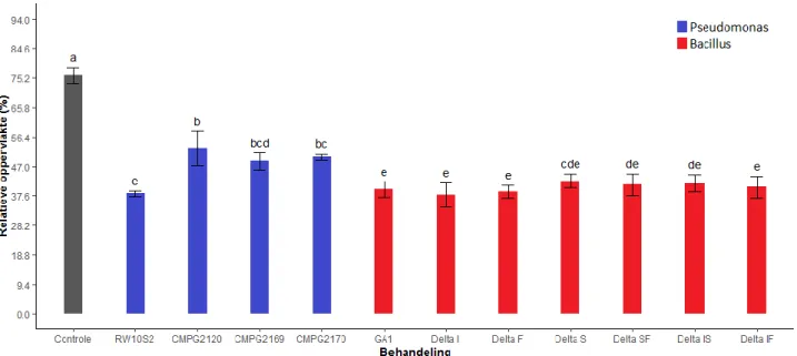 Figuur  16  –  Direct  in  vitro  antagonisme  van  Pseudomonas en Bacillus isolaten en  hun  CLP-mutanten  tegen R