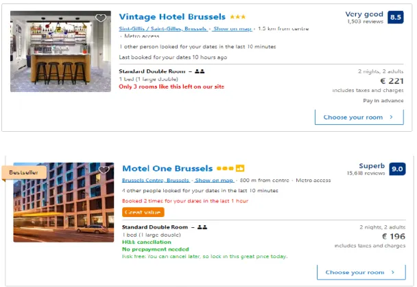 Figure 1: Visual representation of online popularity cues (‘Hotels in de buurt van BRU - Brussel’, n.d.) 