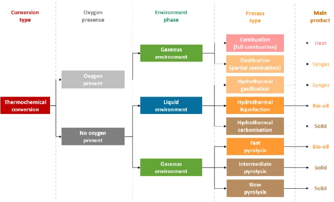 Figure 3. Overview of different thermochemical processes [Gielo-Klepacz et al. (2017)]