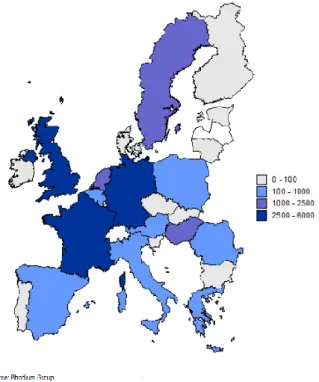 Figure 5 – Map View of Chinese Direct Investment in the EU-27, 2000-2011 