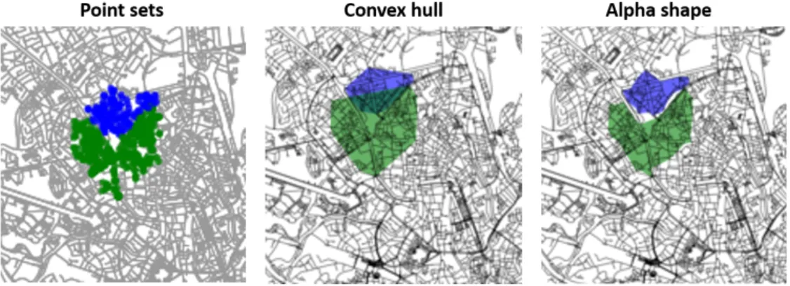 Figure 5.4: Convex hull versus alpha shape on a specific example.