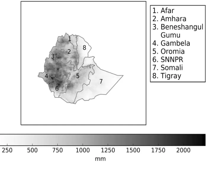 Figure 3. Average annual precipitation over Ethiopia for 1981–2015 climatology  source Lewis (2017)