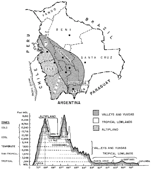 Figuur 3 Topografie van Bolivia; Herbert A. Klein, A concise history of Bolivia. Second Edition (New York: Cambridge  university press, 2011), 3
