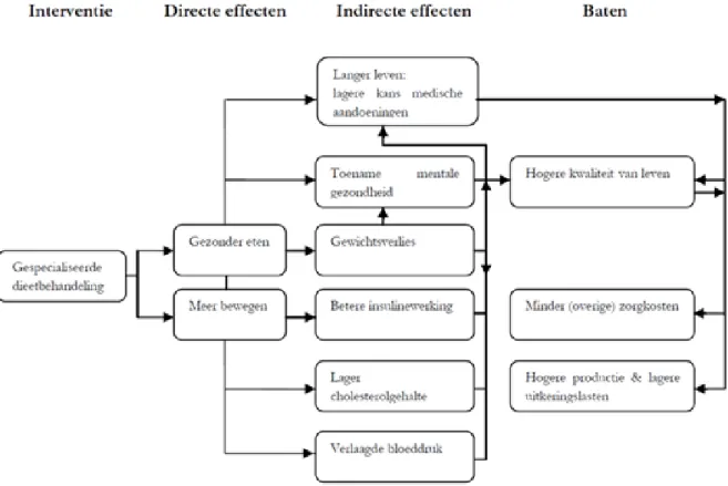 Figuur 3: Effecten en baten als gevolg van gespecialiseerde dieetbehandeling door een diëtist  (Lammers &amp; Kok, 2012) 