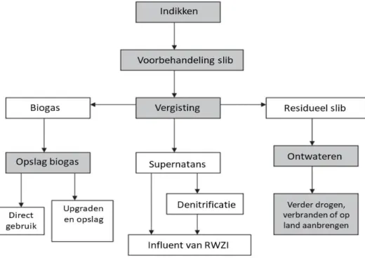 Figuur  2.  Stroomschema  van  een  veelgebruikte  methode  voor  slibverwerking  van  een  CAS  RWZI