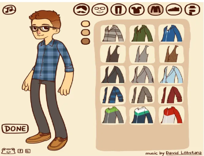 Fig. 2.4. Voorbeeld Dress Up Games, waarbij gebruiker uiterlijk van de avatar kan aanpassen