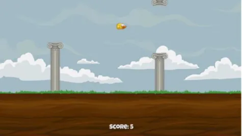Figuur 3.3: Het Flappy Bird spel terwijl het gespeeld wordt