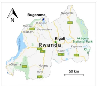 Figure 1: Map of Rwanda with location of the Bugarama  tungsten mine (after Google Maps, 2020) 