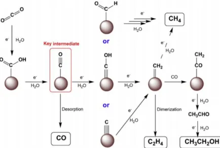 Figure 6 Simplified CO 2  electroreduction reaction scheme on a copper catalyst [41] 