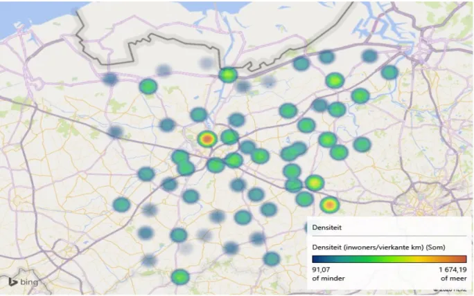 Figuur 11: heat map – densiteit gemeenten Oost-Vlaanderen 