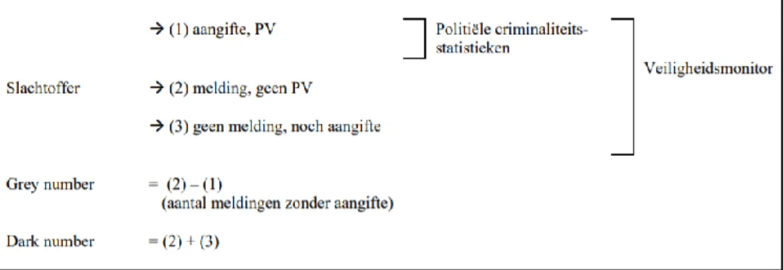 Figuur 1: Veiligheidsmonitor en dark number (Federale Politie, 2009). 
