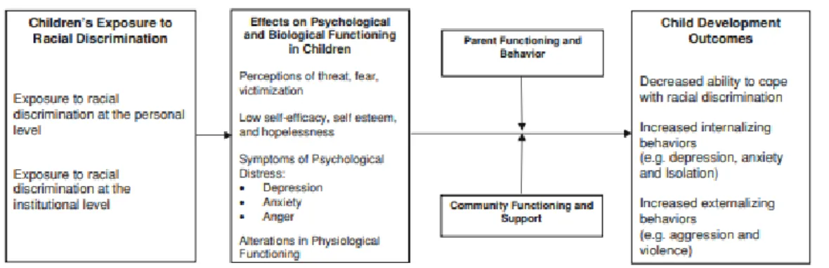 Fig. 5 : Conceptueel model impact van discriminatie en outcomes van het kind door Sanders-Philips  (Sanders-Philips, 2009)