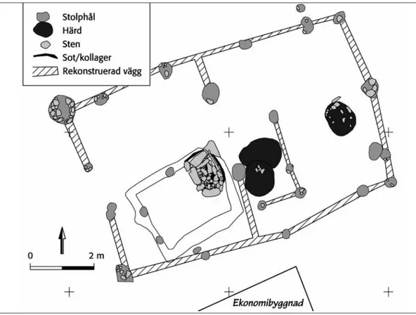 Fig. 4. Plan över de bägge byggnaderna som undersöktes vid Grindsbacka 2007. Bild Karlis Graufelds