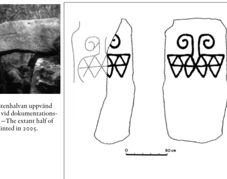 Fig. 3. Till vänster: Hallströms teckning, efter skal - -korrigering sammanförd med dokumentation av förf