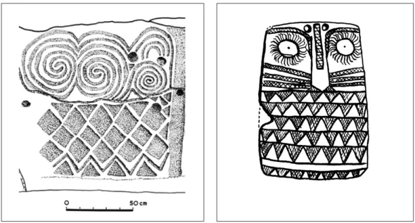 Fig. 4. Ornamentik på kantsten K52 i gånggriften Newgrange, Irland. Efter O´Kelly 1982