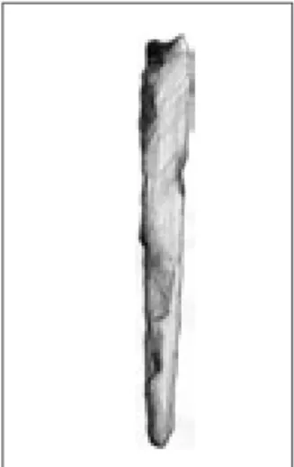 Fig. 6. Bältebeslag med vidhängande hålkälad ring från grav 1251 i Ösmo. Längd 34 mm. Teckning  Magnus Odéen