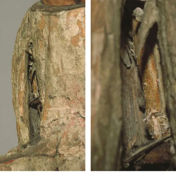 Fig. 10. Madonnan i Njurunda, detalj av huvudets baksida med på 1400-talet påbyggt hår