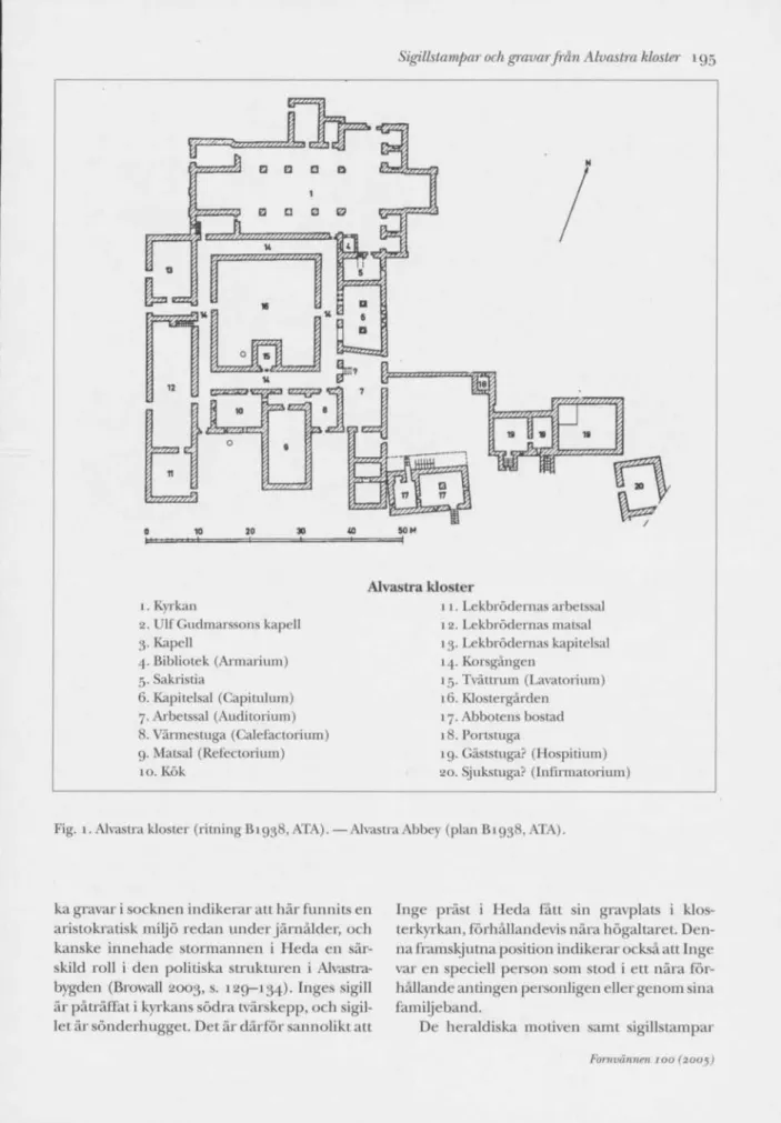 Fig. 1. Alvastra kloster (ritning B1938, ATA). — Alvastra Abbey (plan 61938, ATA). 