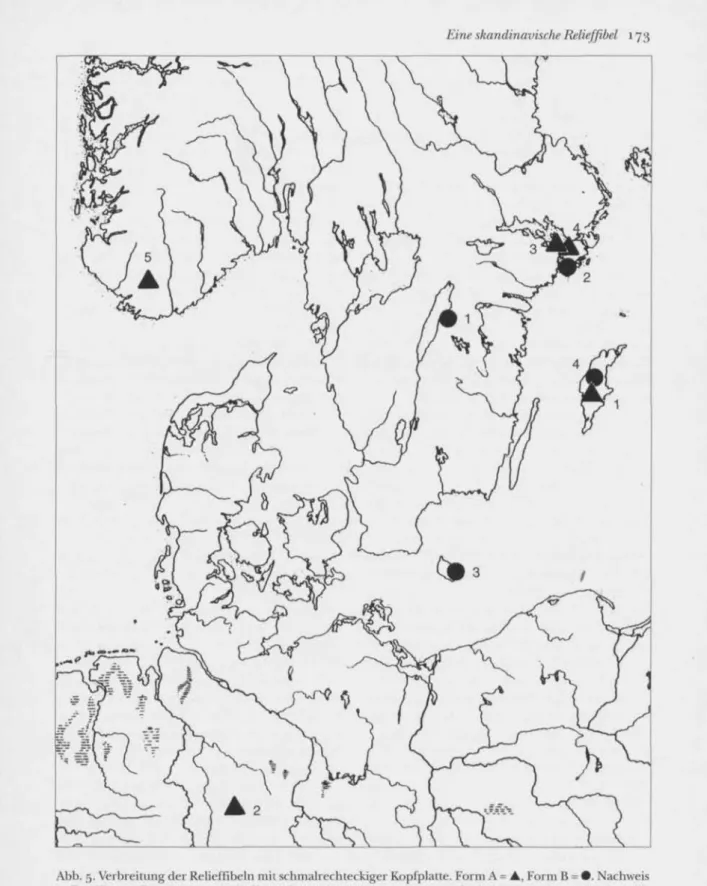 Abb. 5. Verbreilnng der Relieffibdn mil schmalrechtet kiger Kopfplatte. Form A =  A , Form B =  • 