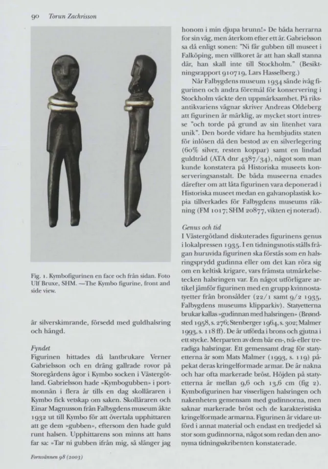 Fig. i. Kymbofigurinen en face och från sidan. Foto  Ulf Bruxe, SHM. —The Kymbo figurine, from and  side view