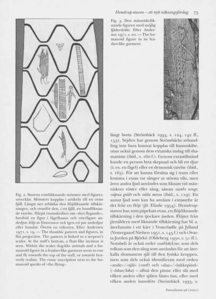 Fig. g. Stavens rombliknande mönster med figurer,  utvecklat. Mönstre! kopplas i artikeln till en orms  fjäll