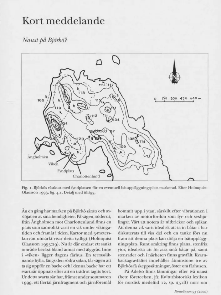 Fig. i. Björkös västkust med fyndplatsen för en eventuell båtuppläggningsplats markerad