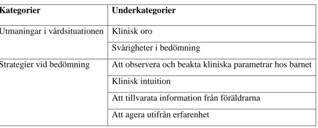 Tabell 2: Kategorier och underkategorier 