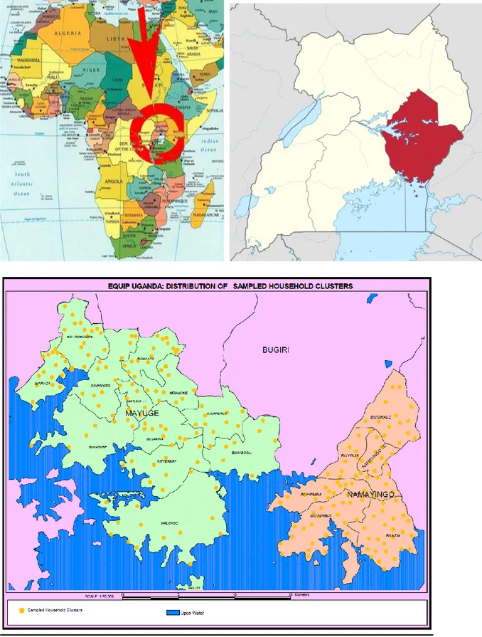 Figure 2a. Map of Africa illustrating the location of Uganda  Figure 2b. Map of Uganda showing study area 
