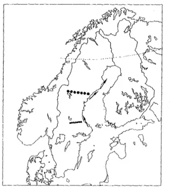 Figur 4.  Kulturgränsen mellan Övre Norrland och (Baodou  1992).  Mellannorrland går  genom norra Ångermanland och Jämtland