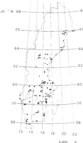 Fig.  1.  Geographical  location  of  the  studied plantations  of  Norway  spruce  (Picea  abies  (L.)  Karst.)  planted  on  farmland