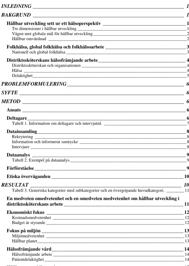 Tabell 1. Information om deltagare och intervjutid.  _____________________________________ 7