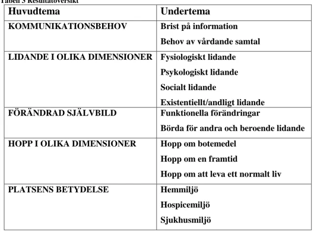 Tabell 3 Resultatöversikt 