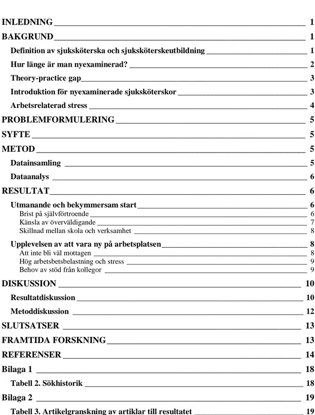 Tabell 3. Artikelgranskning av artiklar till resultatet ___________________________  19