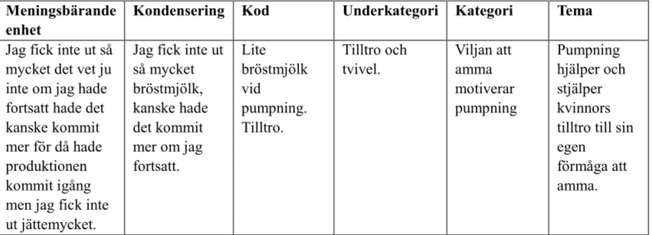 Tabell 1. Exempel på analysprocessen 