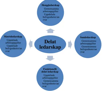 Figur 1 Beskrivning av olika definitioner av delat ledarskap enligt Döös &amp; Wilhelmsons 