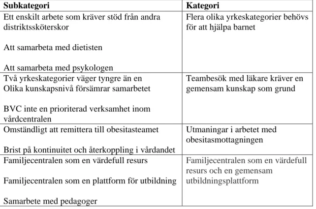Tabell 3. Subkategorier och kategorier 