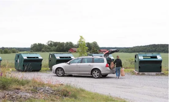 Figure 2. Green recycling station for packaging and newsprint. Photo: FTI.