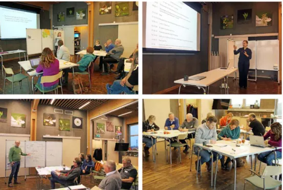 Figur 4. Foton från samverkansprocessen i Helgeåns avrinningsområde. Workshoparna hölls i  Kristianstads Vattenrikes Naturum