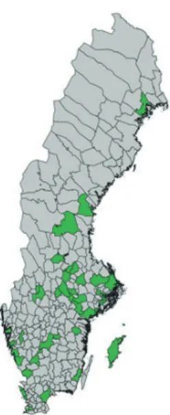 Figur 1. Karta över de kommuner som deltog i tillsynsprojektet. 