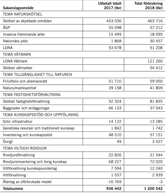 Tabell 18. Användning av 1:3-anslaget 2017 och 2018 (tkr). 